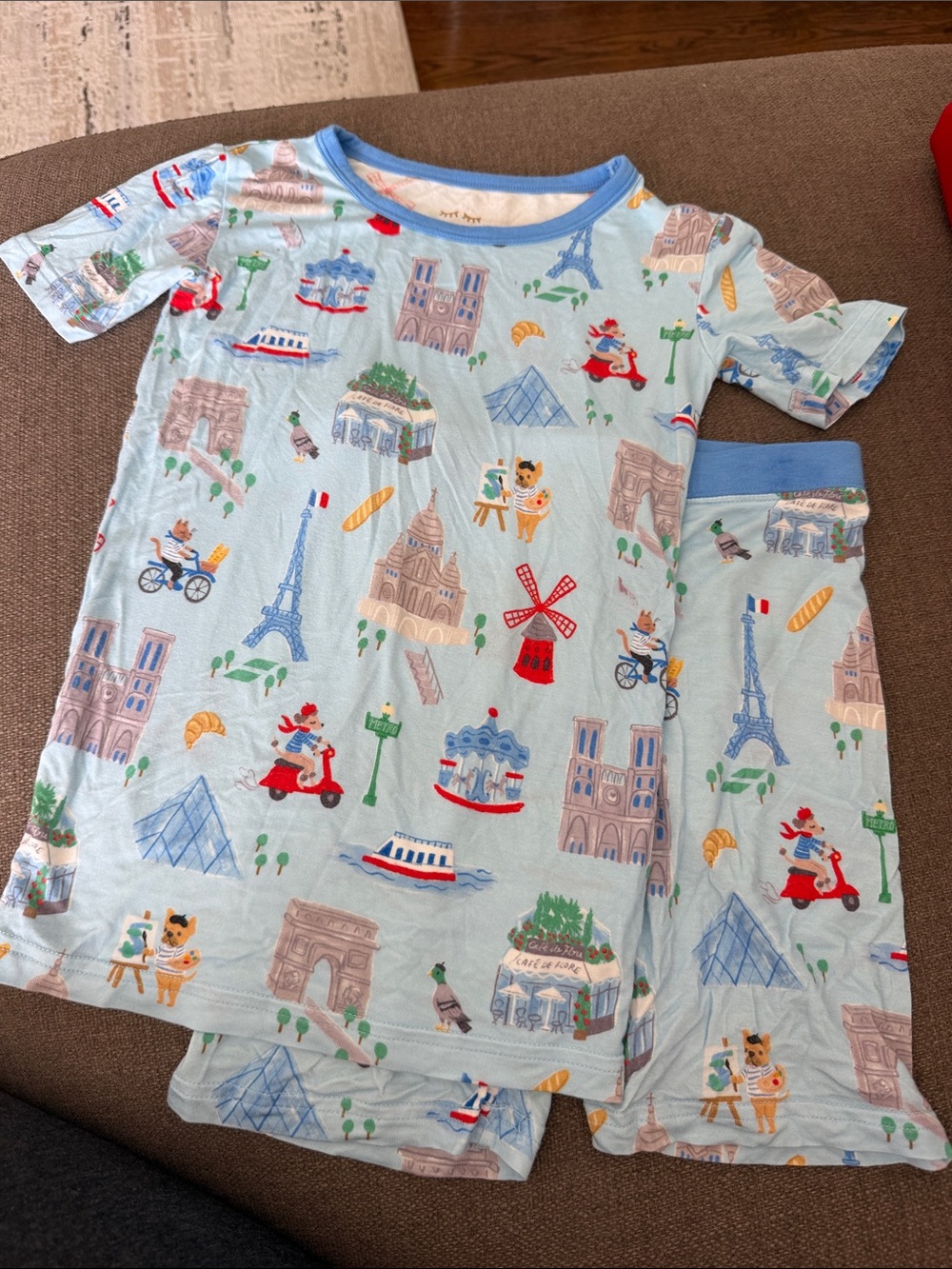 Kids Light Blue Paris Print Pajama Set